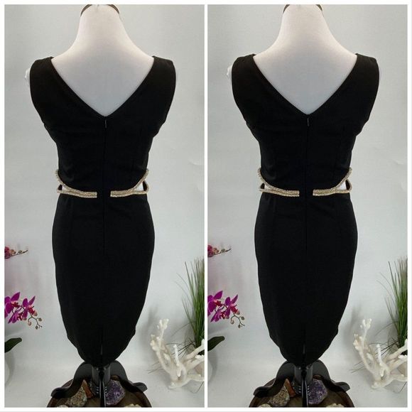 $159 Few Moda Bodycon Black Peek a Boo Rhinestones Detail Dress NWT large - Picture 3 of 6